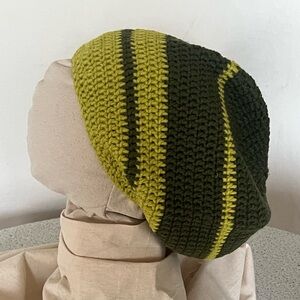 Green Striped Crochet Beanie Tam